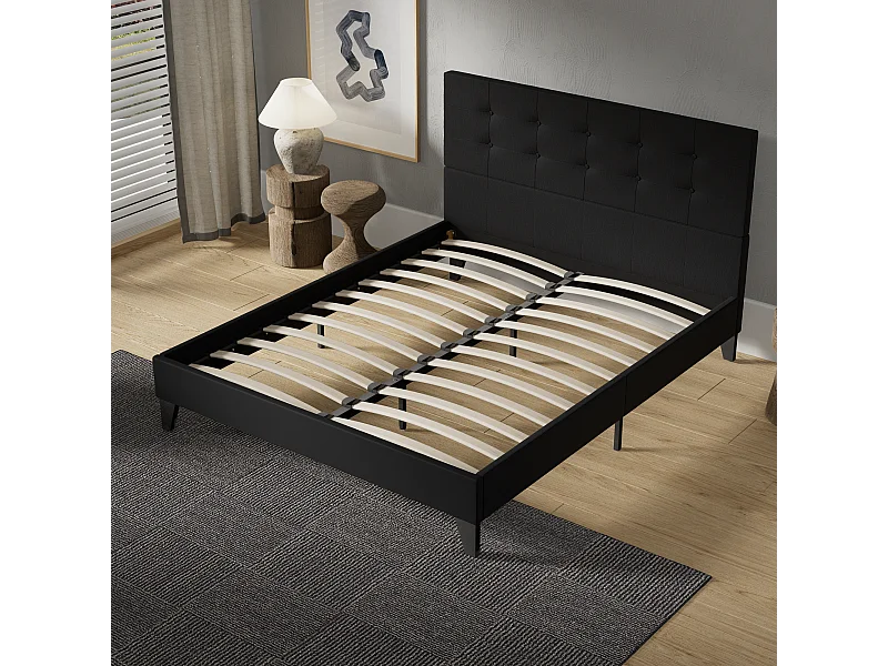 Lit 140x200 cm avec tête de lit tissu couleur noir