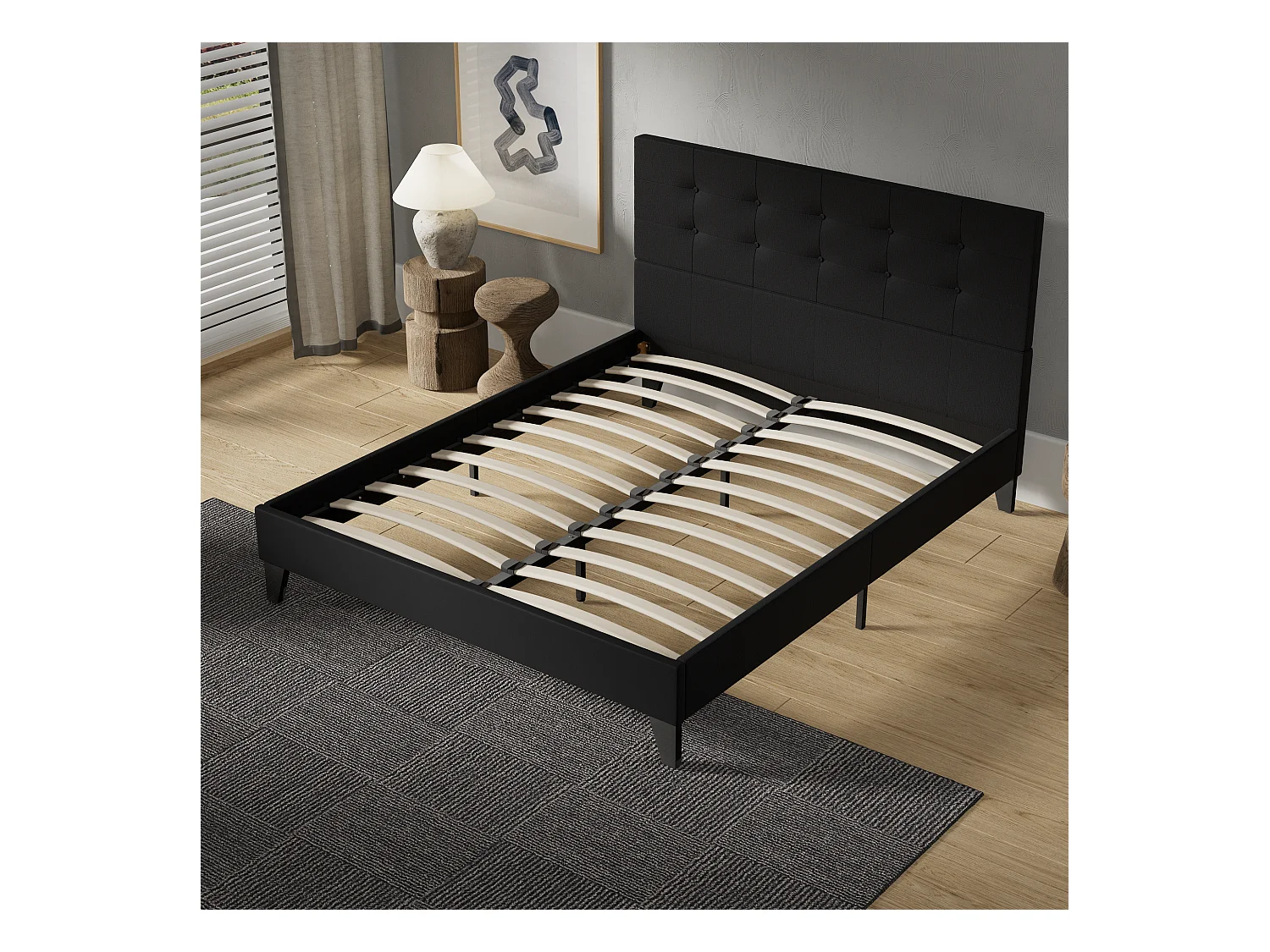 Lit 120x190 cm avec tête de lit tissu couleur noir