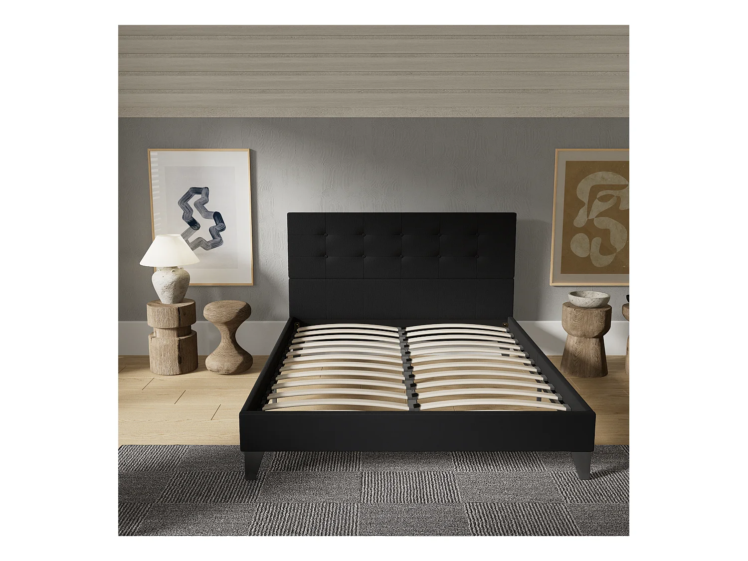 Lit 120x190 cm avec tête de lit tissu couleur noir