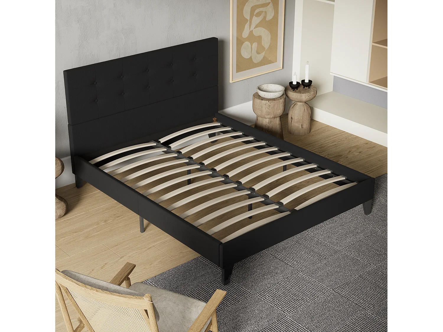 Lit 120x190 cm avec tête de lit tissu couleur noir