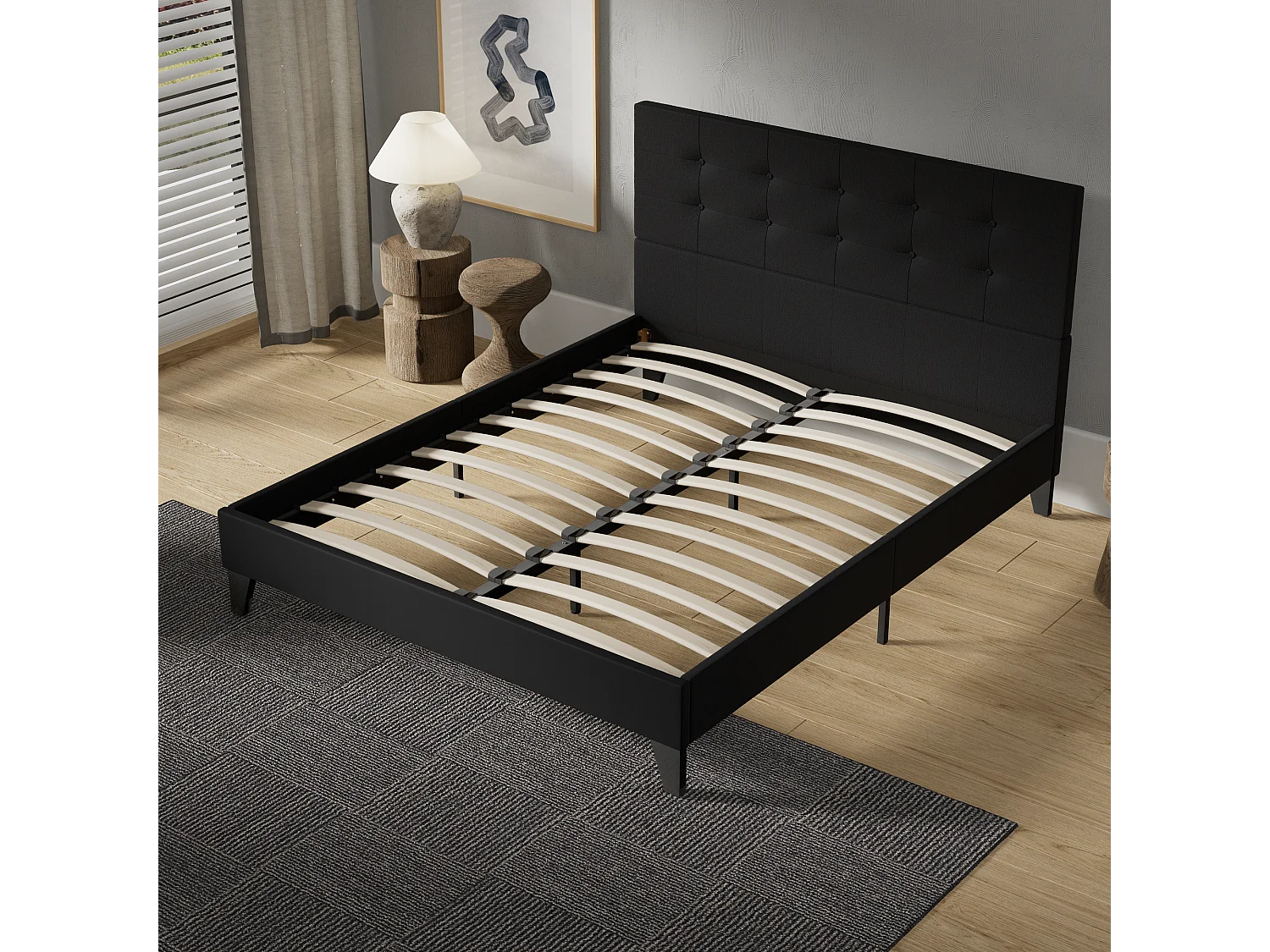 Lit 120x190 cm avec tête de lit tissu couleur noir