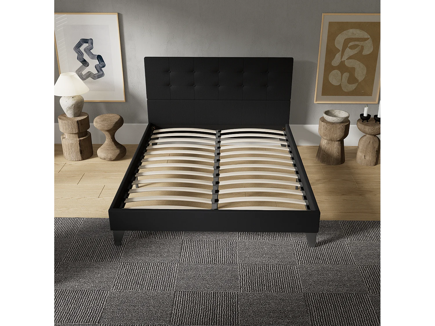 Lit 120x190 cm avec tête de lit tissu couleur noir