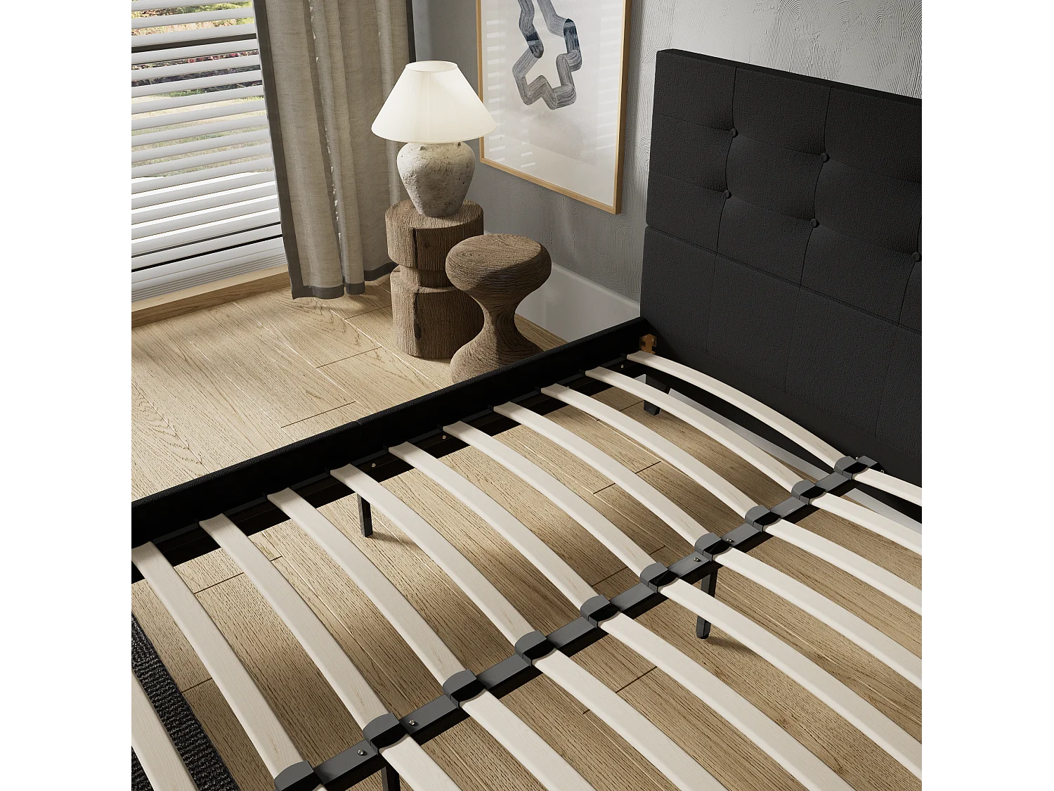 Lit 120x190 cm avec tête de lit tissu couleur noir