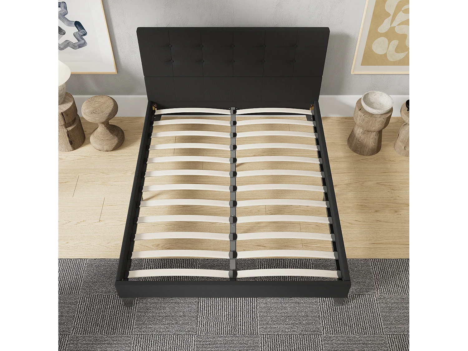 Lit 120x190 cm avec tête de lit tissu couleur noir