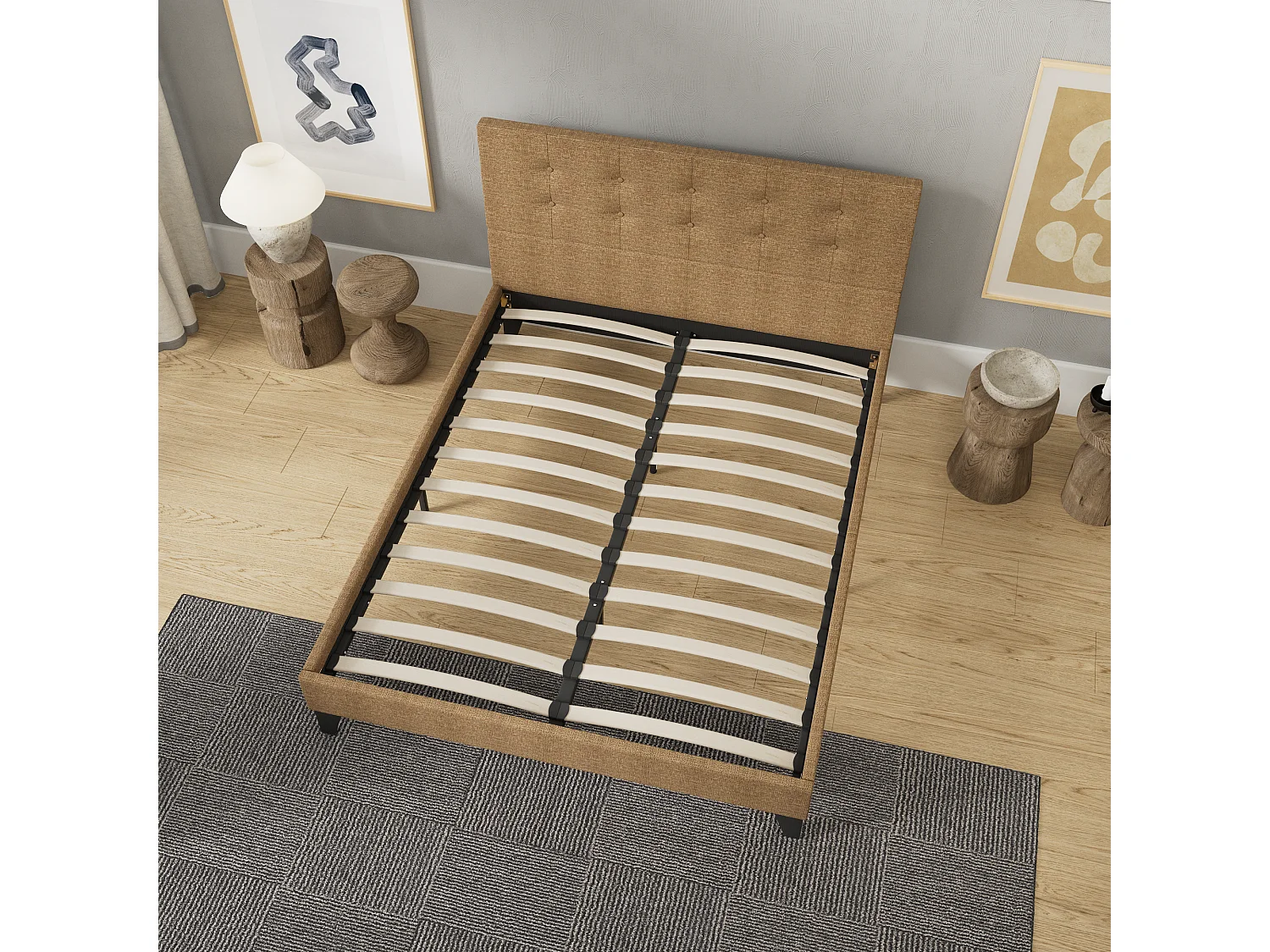 Lit 140x200 cm avec tête de lit tissu couleur brun