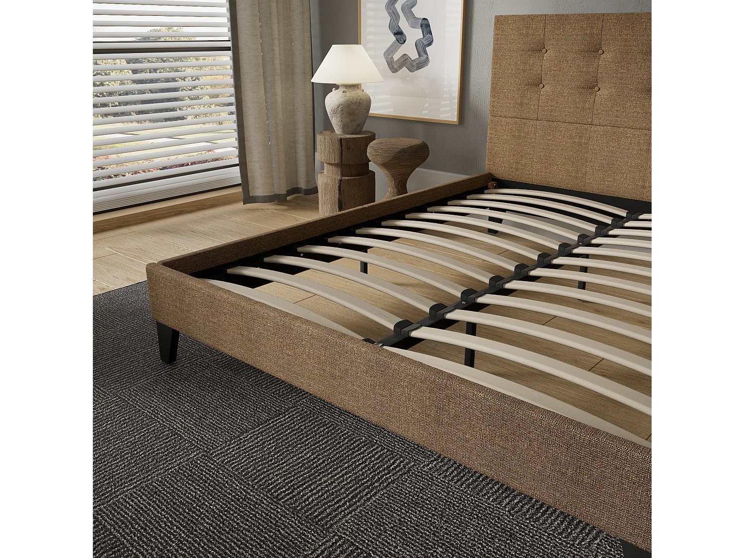 Lit 140x190 cm avec tête de lit tissu couleur brun