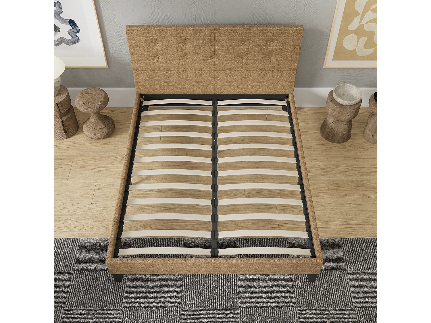 Lit 140x190 cm avec tête de lit tissu couleur brun