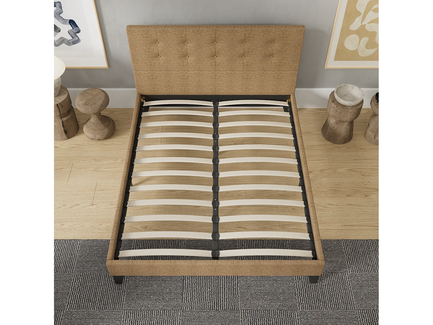 Lit 140x190 cm avec tête de lit tissu couleur brun