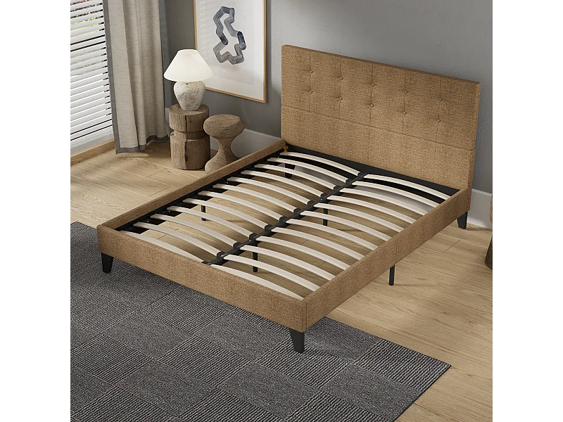 Lit 140x190 cm avec tête de lit tissu couleur brun