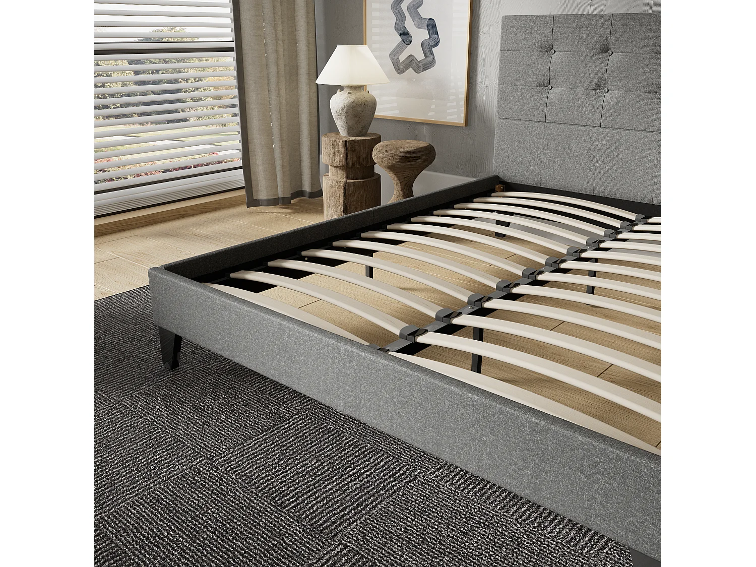 Lit 120x190 cm avec tête de lit tissu couleur gris