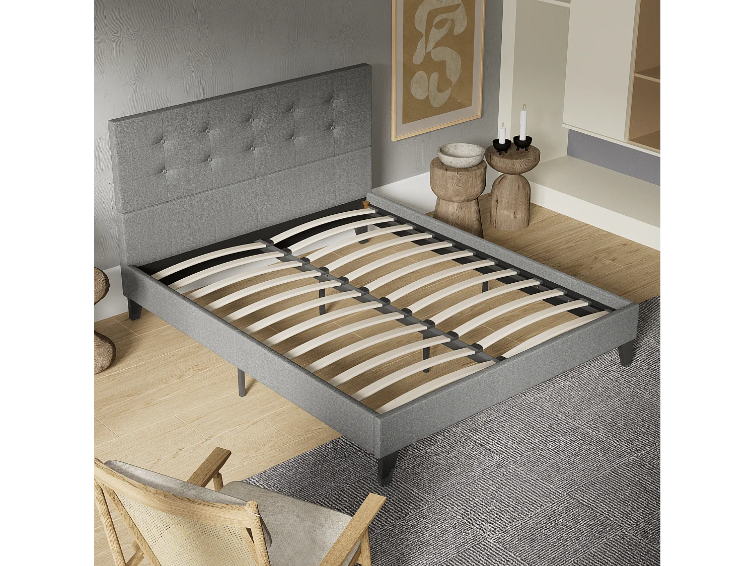 Lit 120x190 cm avec tête de lit tissu couleur gris