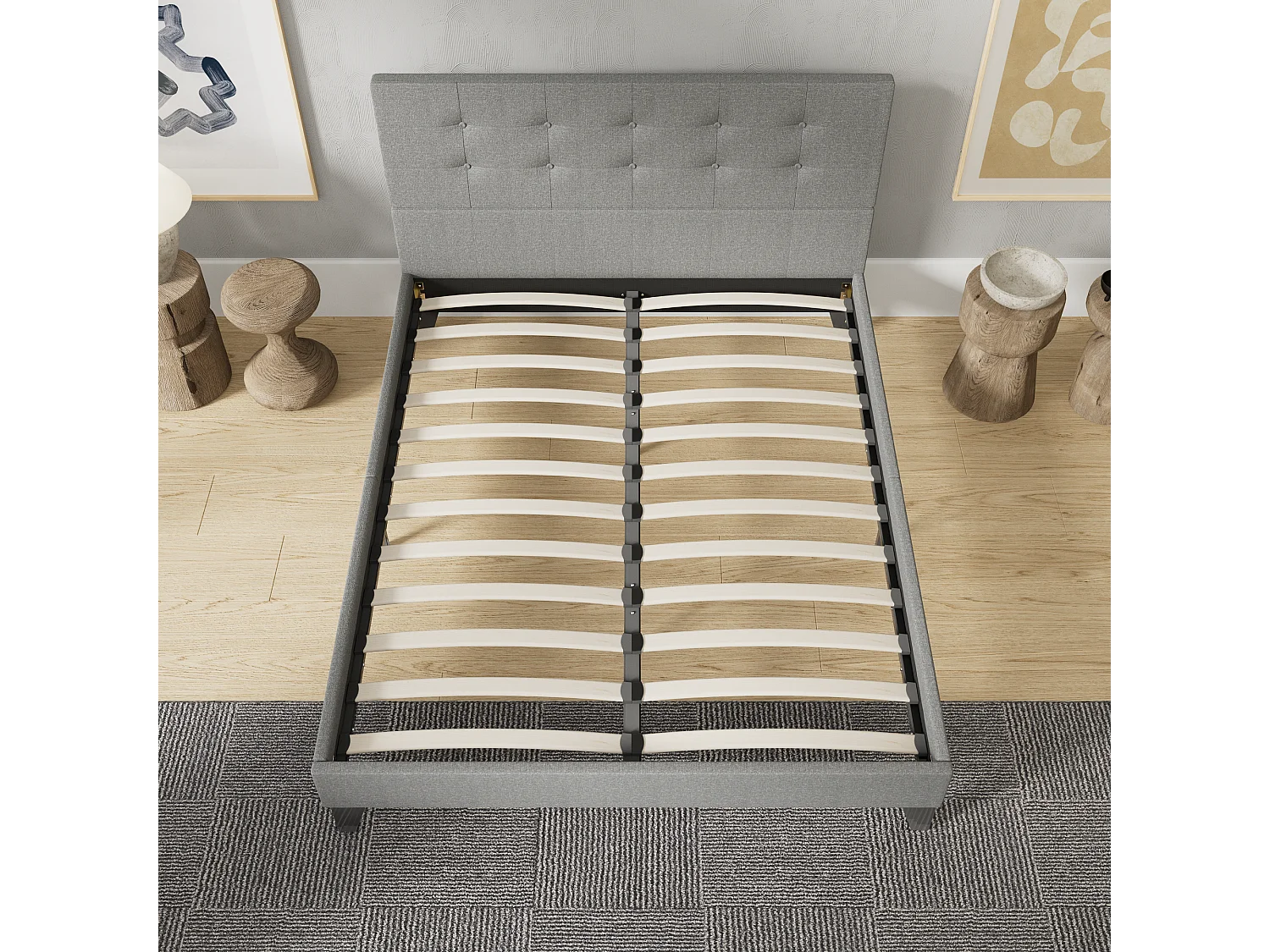 Lit 120x190 cm avec tête de lit tissu couleur gris