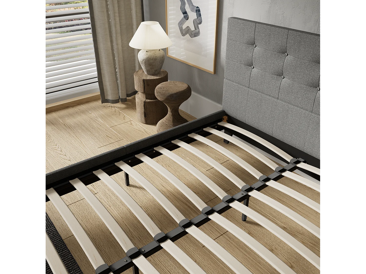 Lit 120x190 cm avec tête de lit tissu couleur gris