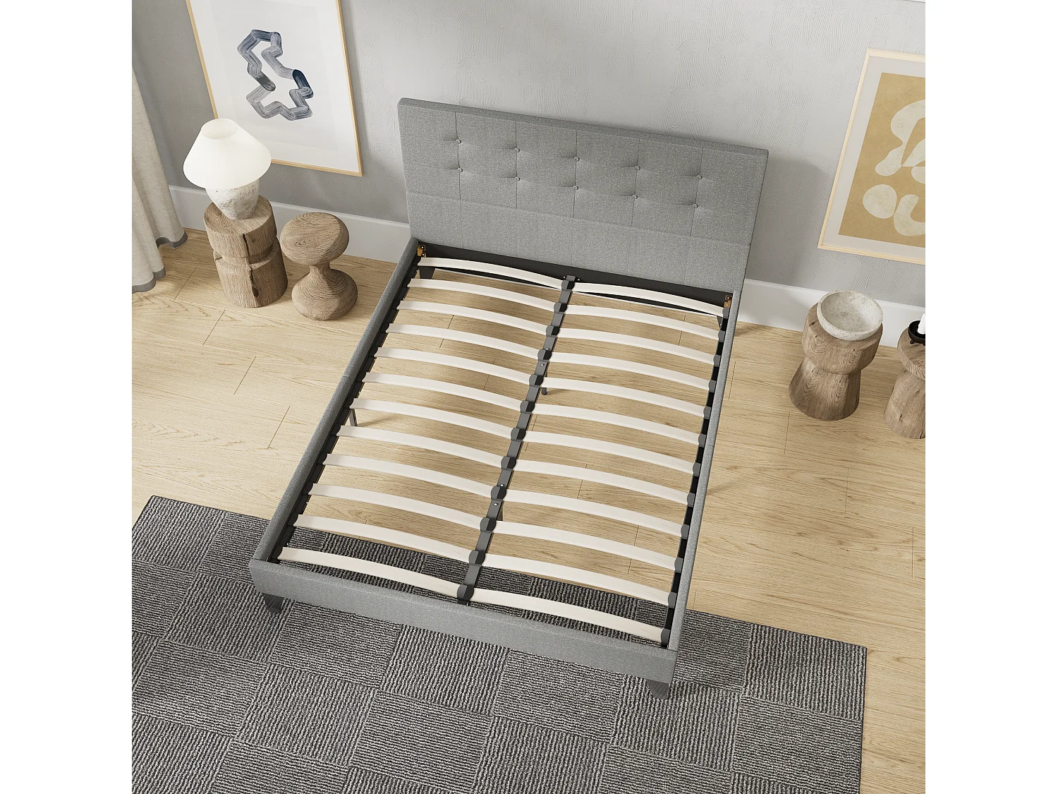 Lit 120x190 cm avec tête de lit tissu couleur gris