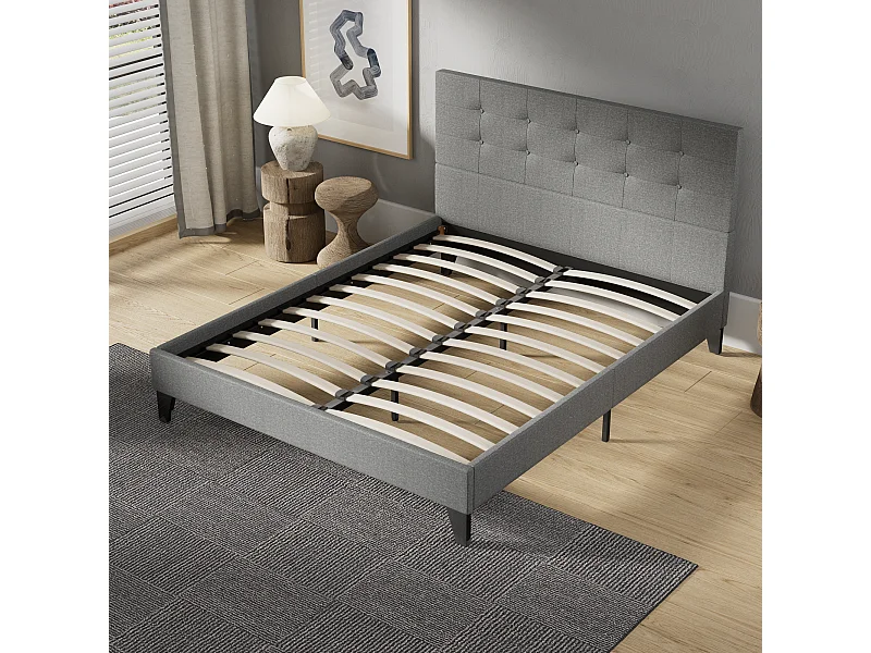 Lit 120x190 cm avec tête de lit tissu couleur gris