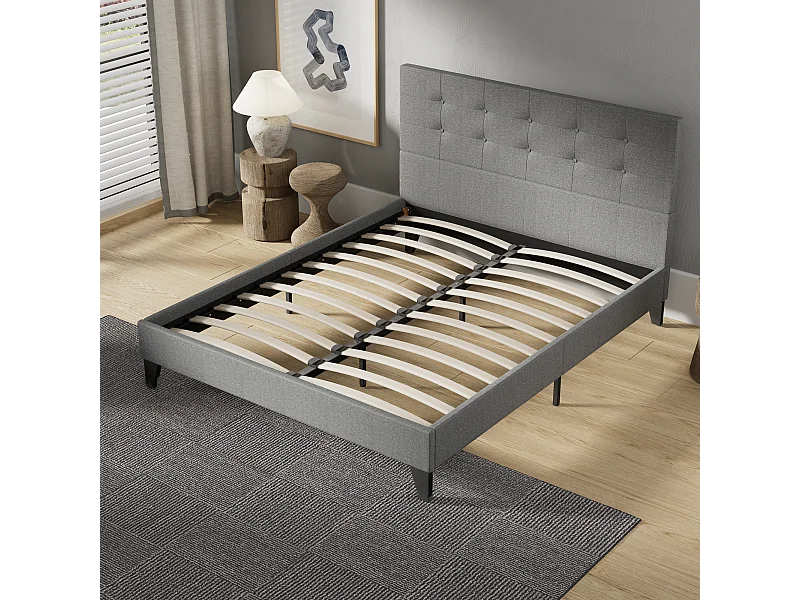 Lit 120x190 cm avec tête de lit tissu couleur gris