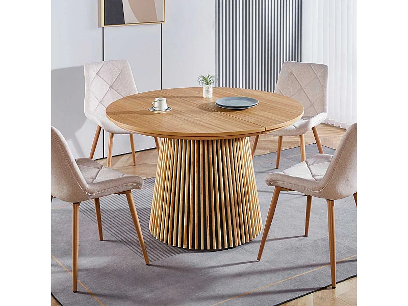 Mesa de comedor Keanu forma circular extensible natural 75x120-160-200x120 cm Adec