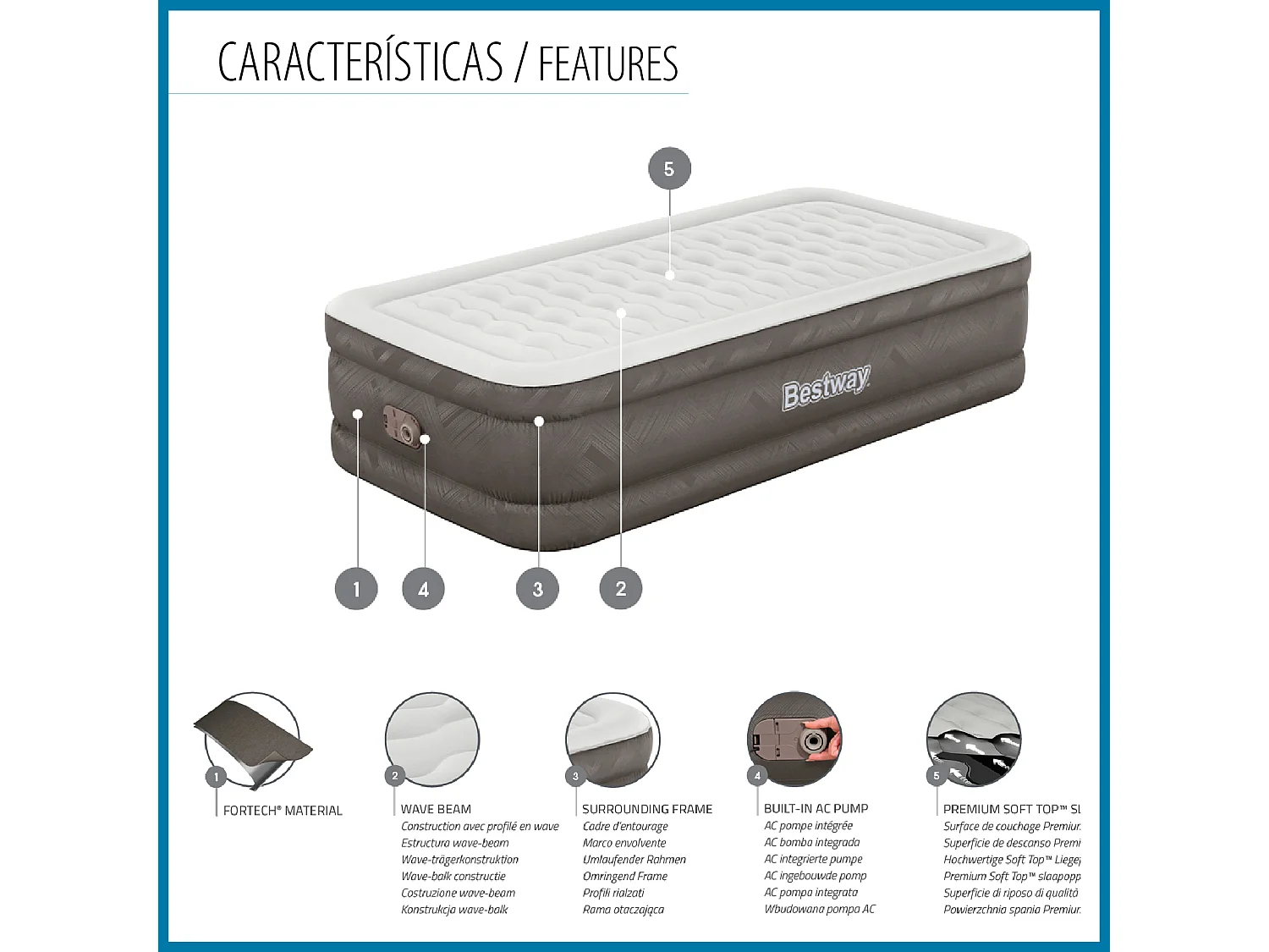 Matelas Gonflable Bestway Tough Guard 191x97x46cm Pompe de Gonflage Intégrée|Supporte Jusqu'à 180Kg|Taille Twin|Sac de Rangement