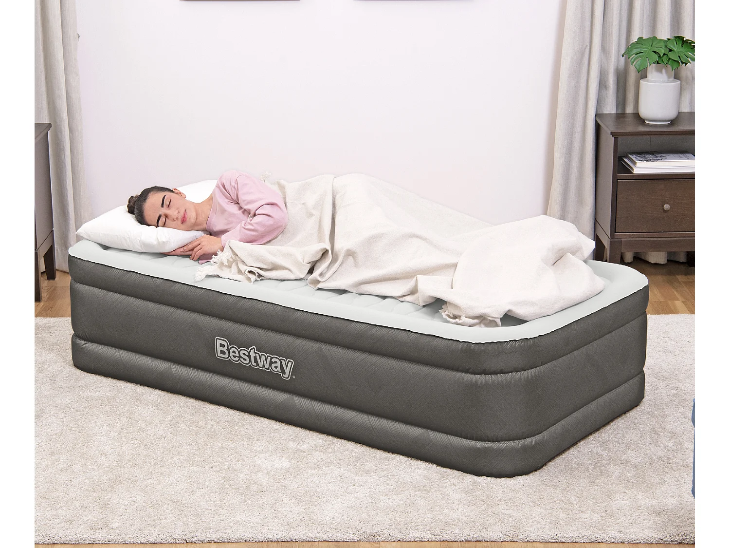 Matelas Gonflable Bestway Tough Guard 191x97x46cm Pompe de Gonflage Intégrée|Supporte Jusqu'à 180Kg|Taille Twin|Sac de Rangement