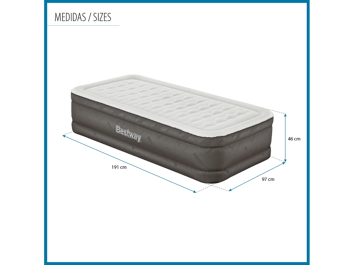 Matelas Gonflable Bestway Tough Guard 191x97x46cm Pompe de Gonflage Intégrée|Supporte Jusqu'à 180Kg|Taille Twin|Sac de Rangement