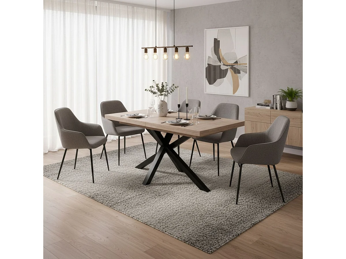Mesa de comedor Xena extensible forma rectangular roble Honey/negro 76x140-180-220x90 cm Adec