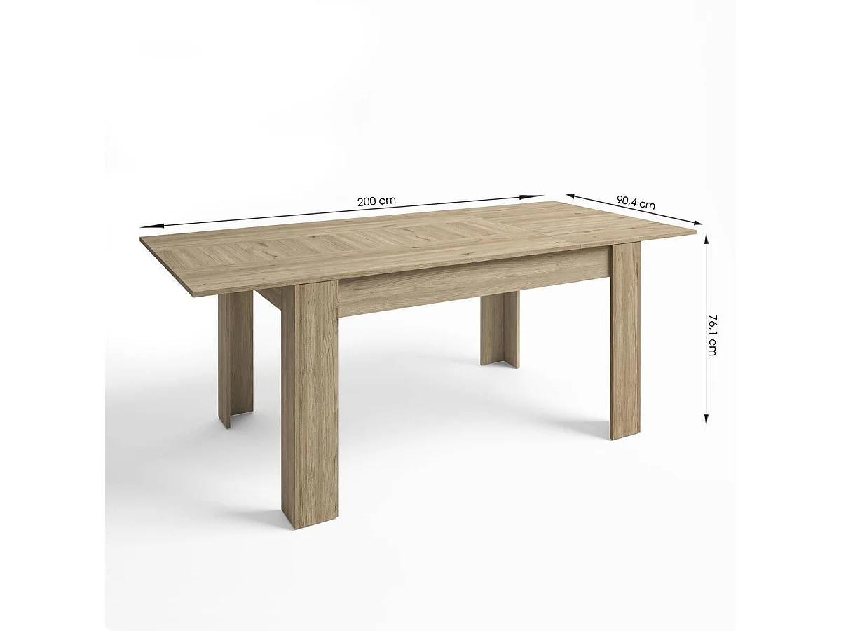 Mesa de comedor extensible BASS de 140,4/200,4x90x76,1 cm. Color NATURALE