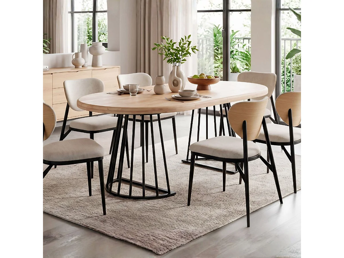 Mesa de comedor Brad extensible diseño redondo nordish/negro Ø120 cm Adec