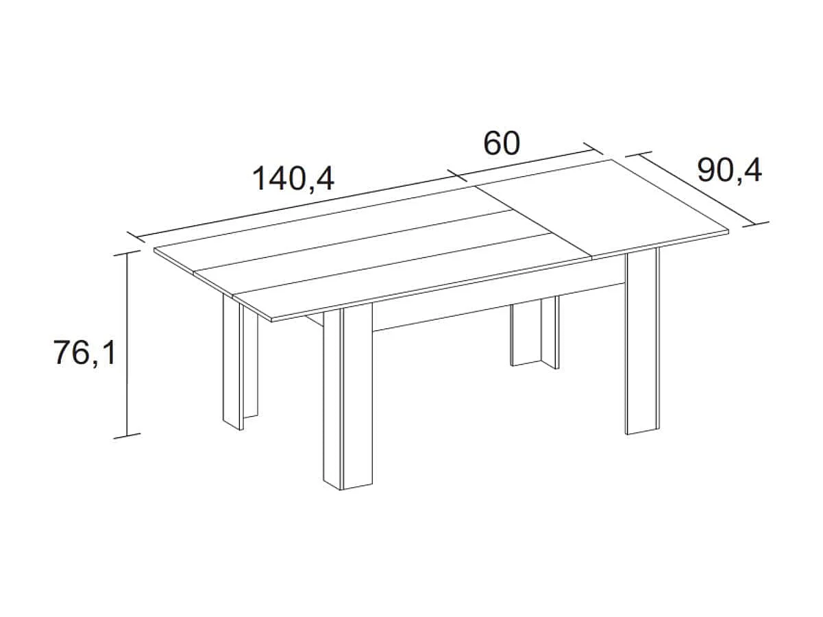 Mesa de comedor Bass extensible albo 76,1x140,4-200x90,4 cm