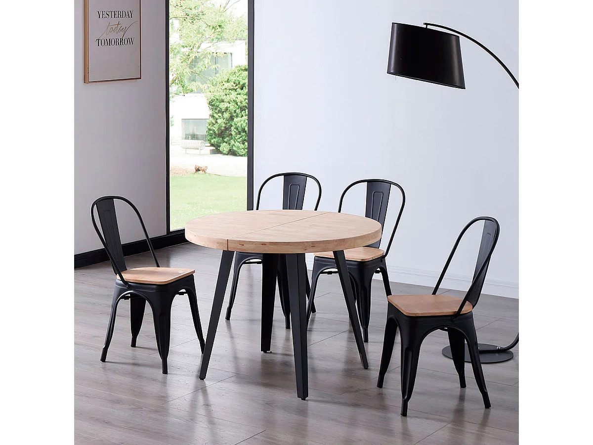 Mesa de comedor Berg extensible diseño redondo roble nordish/negro 76x80-120-160x80 cm Adec
