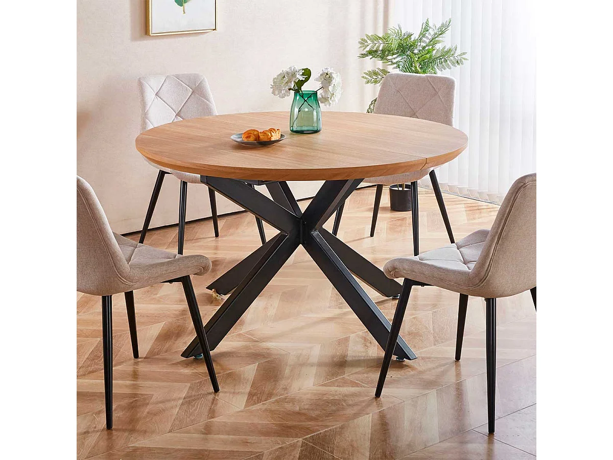Mesa de comedor redonda extensible Cross natural/negro 76x130-170-210x130 cm Adec