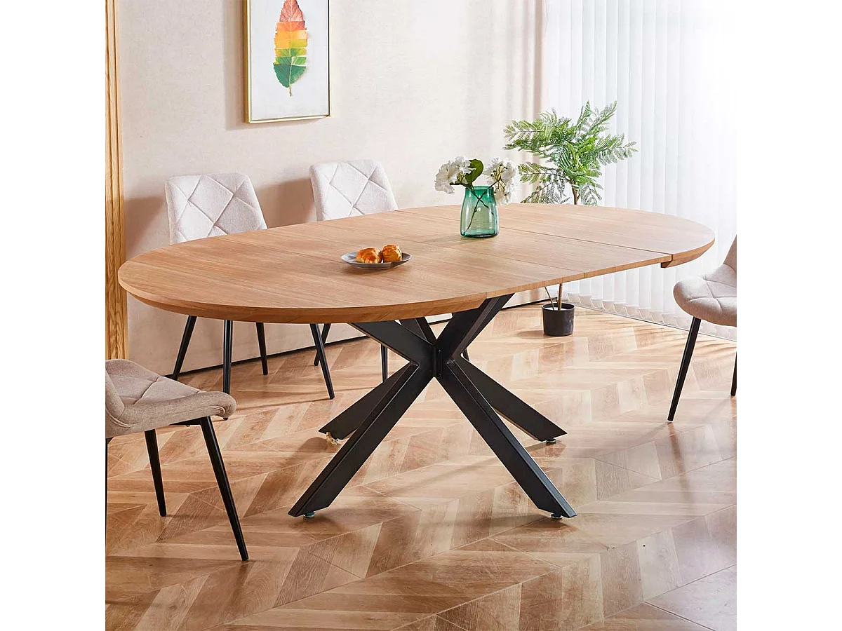 Mesa de comedor redonda extensible Cross natural/negro 76x130-170-210x130 cm Adec