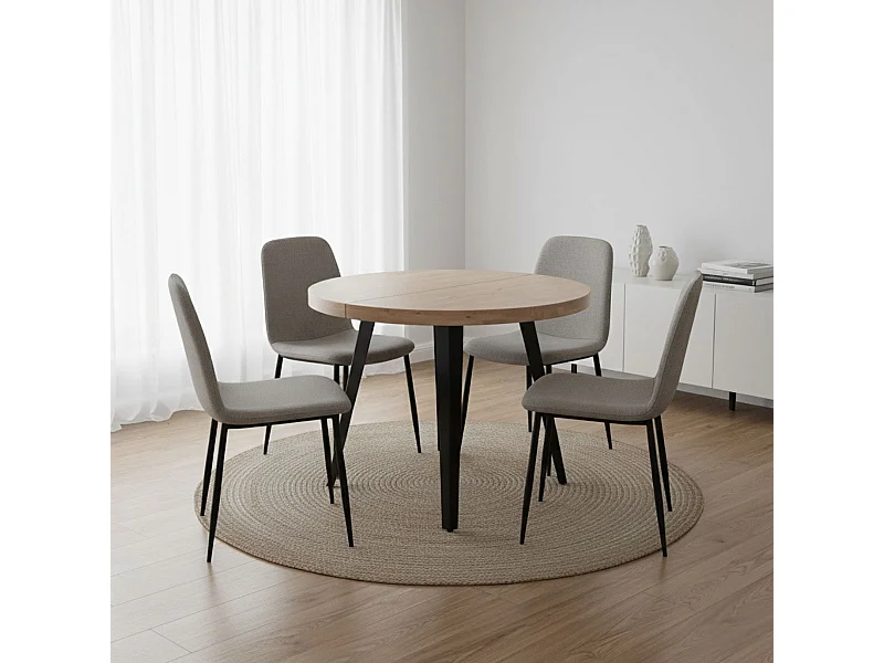 Mesa de comedor extensible Berg diseño redondo roble nordish/negro 76x120-160-200x120 cm Adec
