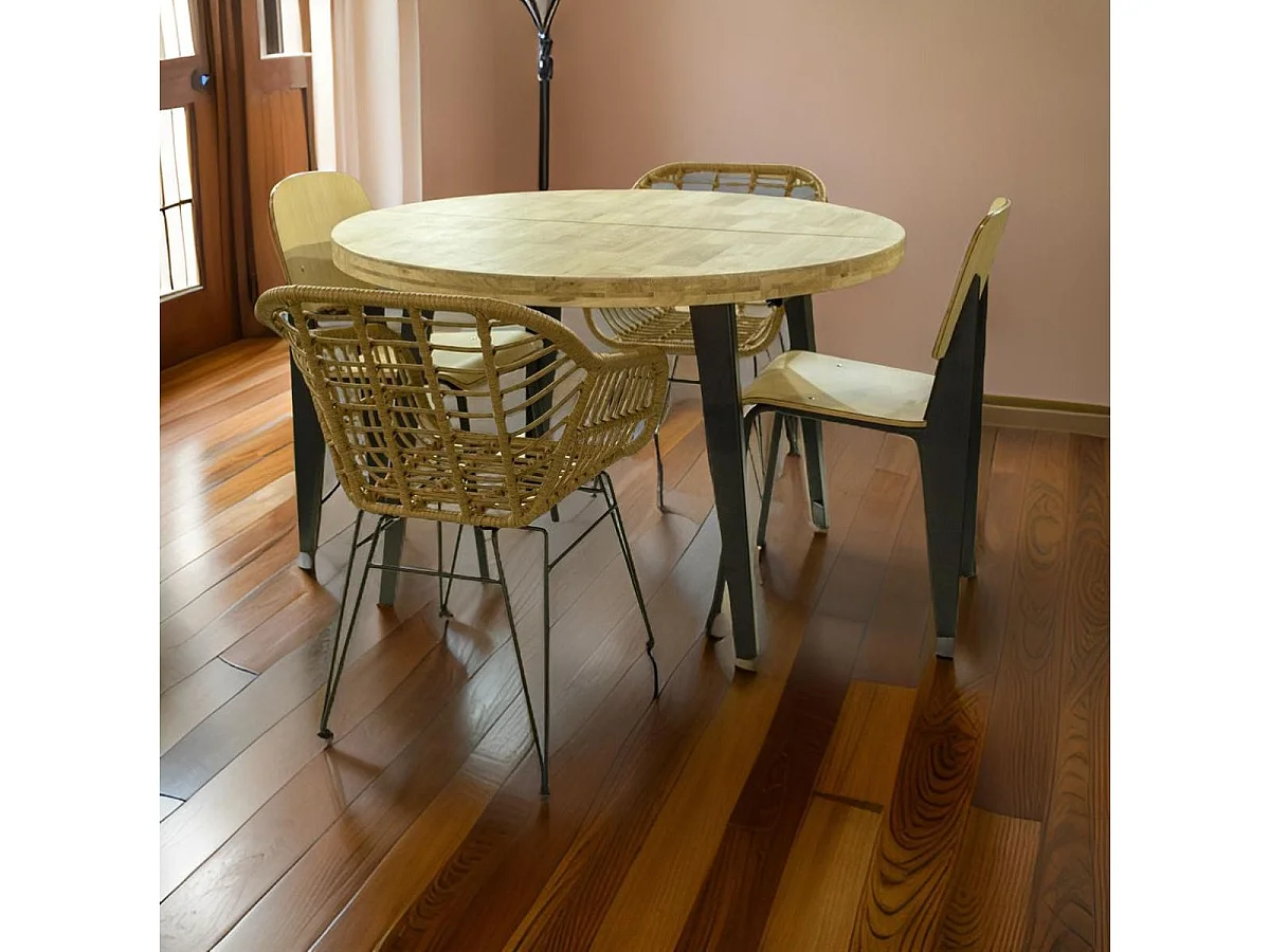 Mesa de comedor extensible Berg diseño redondo roble nordish/negro 76x120-160-200x120 cm Adec