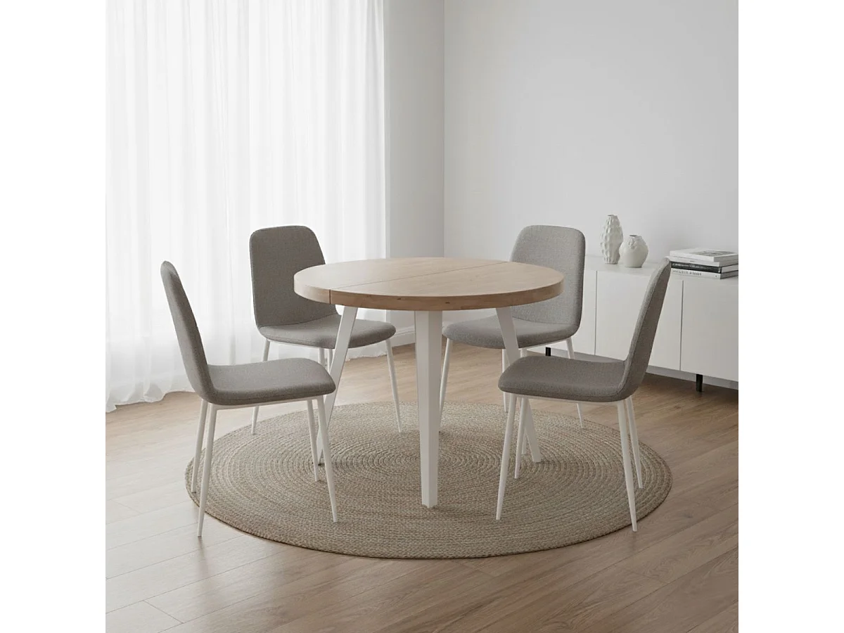Mesa de comedor extensible Berg diseño redondo roble nordish/blanco 76x120-160-200x120 cm Adec