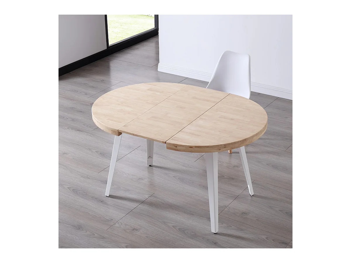 Mesa de comedor extensible Berg diseño redondo roble nordish/blanco 76x120-160-200x120 cm Adec