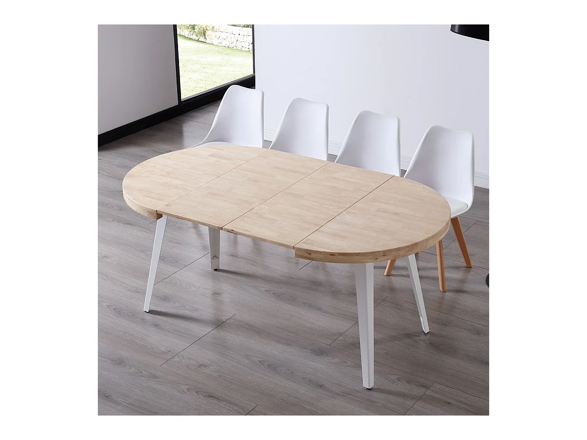 Mesa de comedor extensible Berg diseño redondo roble nordish/blanco 76x120-160-200x120 cm Adec