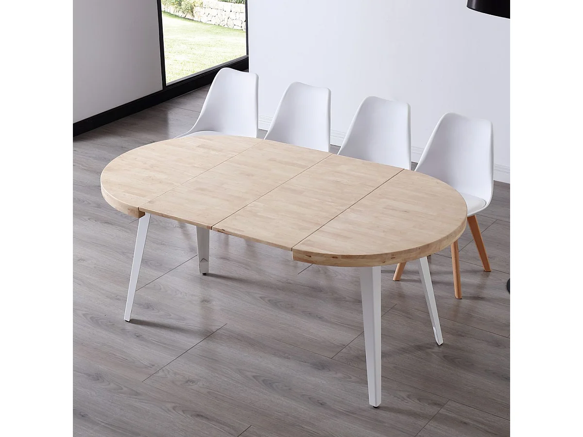 Mesa de comedor extensible Berg diseño redondo roble nordish/blanco 76x120-160-200x120 cm Adec