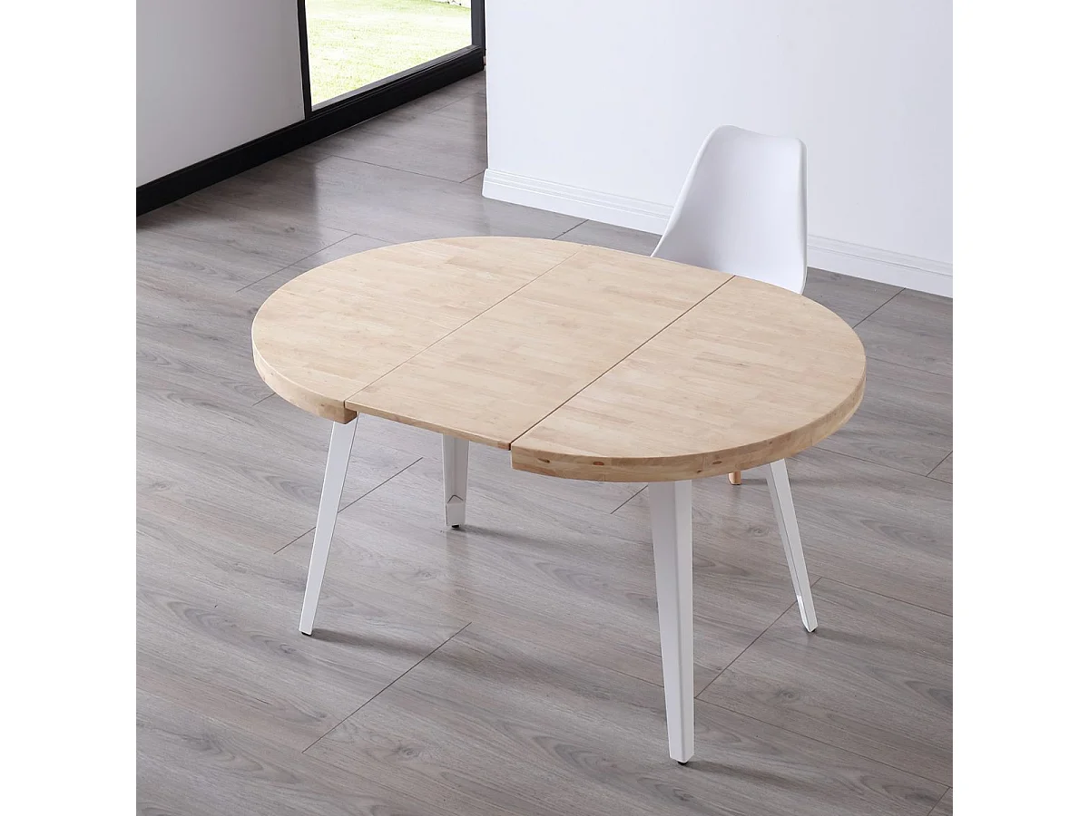 Mesa de comedor extensible Berg diseño redondo roble nordish/blanco 76x120-160-200x120 cm Adec