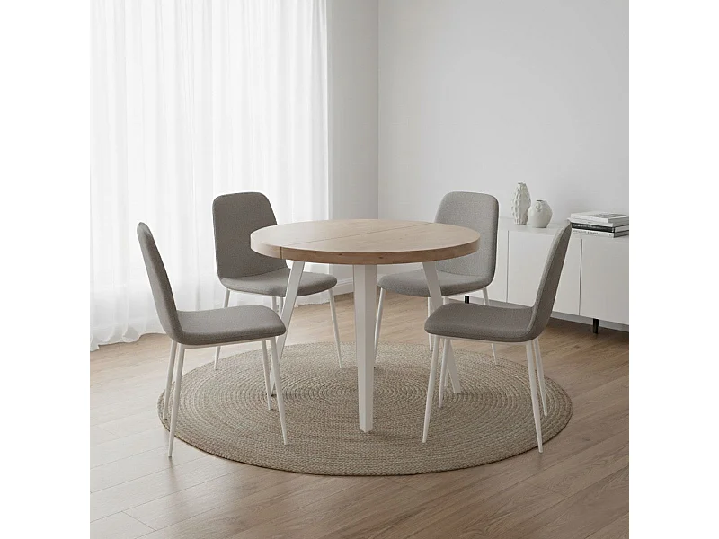 Mesa de comedor extensible Berg diseño redondo roble nordish/blanco 76x120-160-200x120 cm Adec