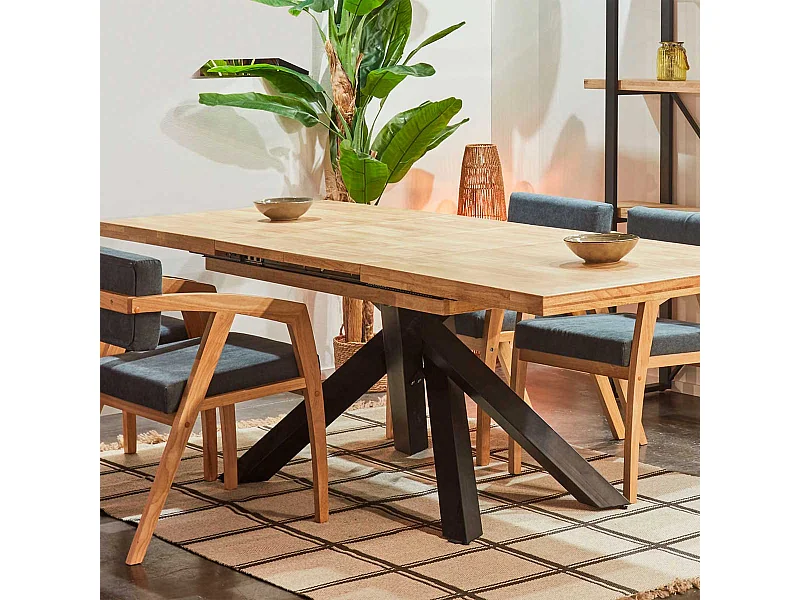 Mesa de comedor Xena extensible forma rectangular roble Nordish/negro 76x140-180-220x90 cm Adec