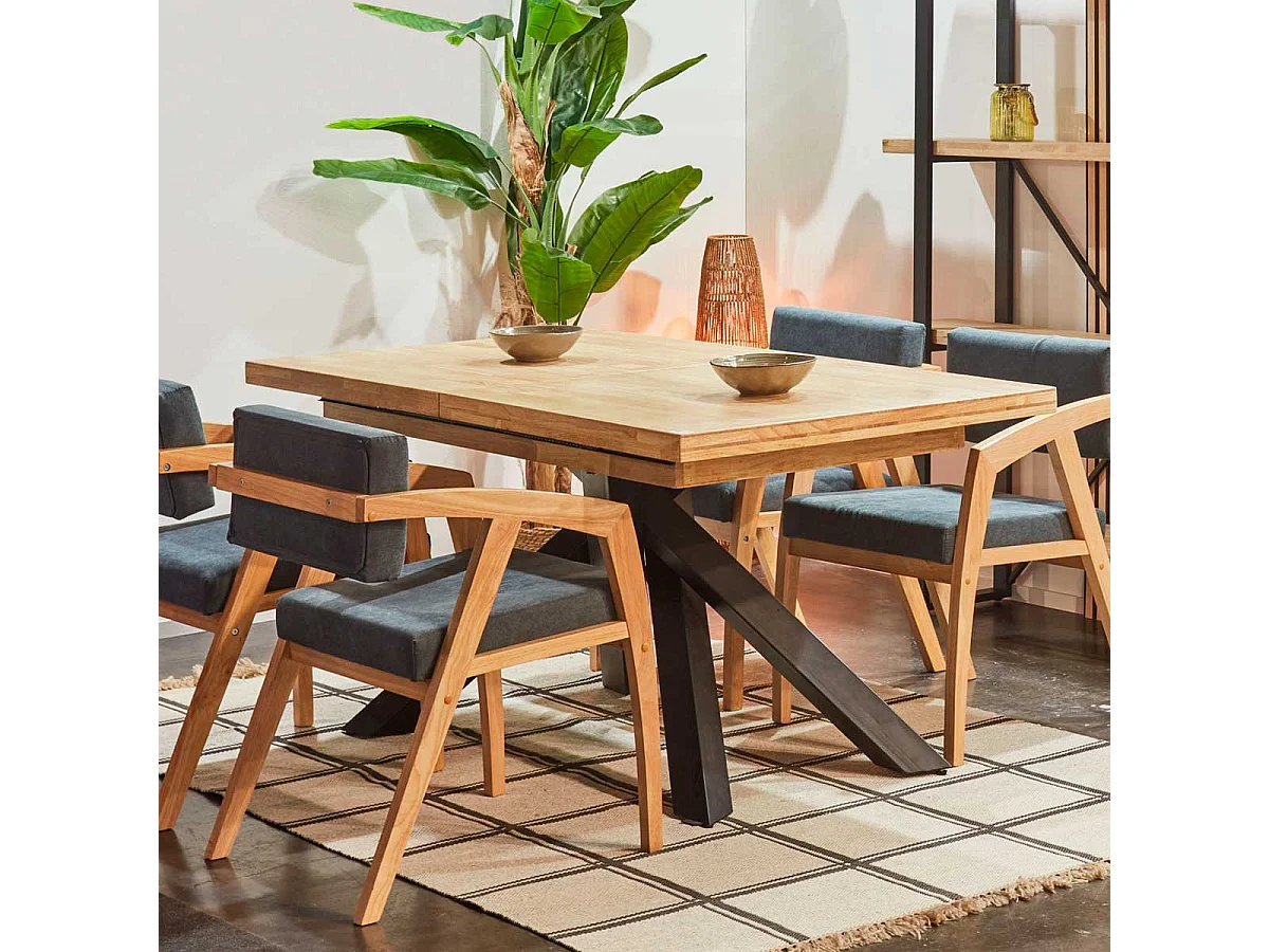 Mesa de comedor Xena extensible forma rectangular roble Nordish/negro 76x140-180-220x90 cm Adec