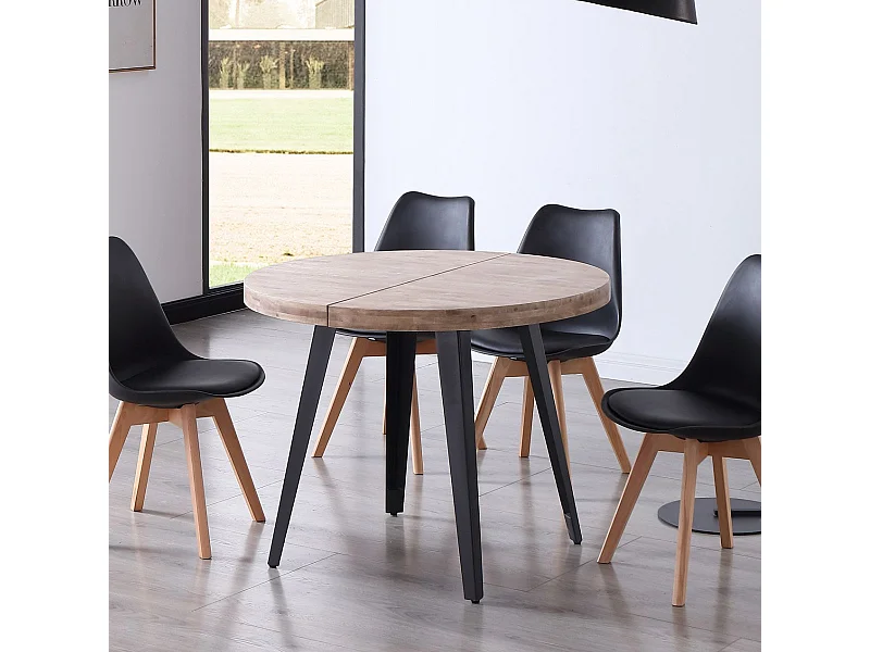 Mesa de comedor extensible Berg diseño redondo roble honey/negro 76x120-160-200x120 cm Adec