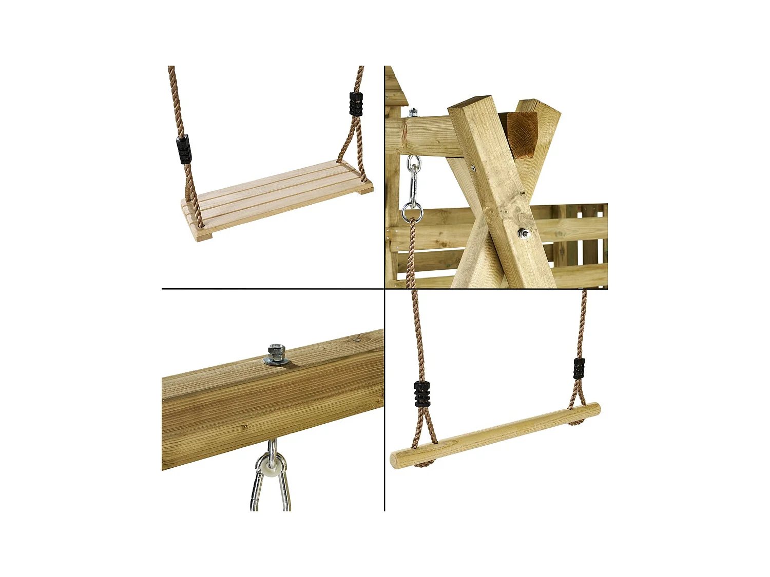 Kangui - Aire de jeux pirate en bois avec vigie WILLI - Balançoire, trapèze, toboggan, mur d'escalade, cabane sur plateforme, pont suspendu