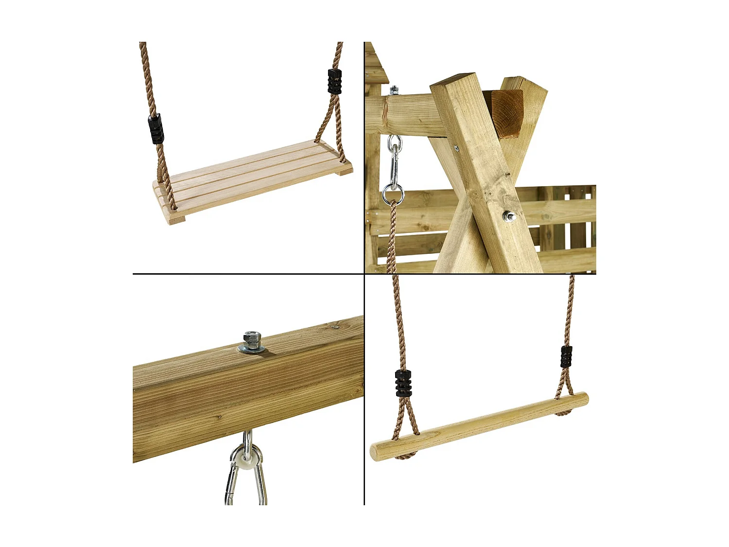 Kangui - Aire de jeux pirate en bois avec vigie WILLI - Balançoire, trapèze, toboggan, mur d'escalade, cabane sur plateforme, pont suspendu