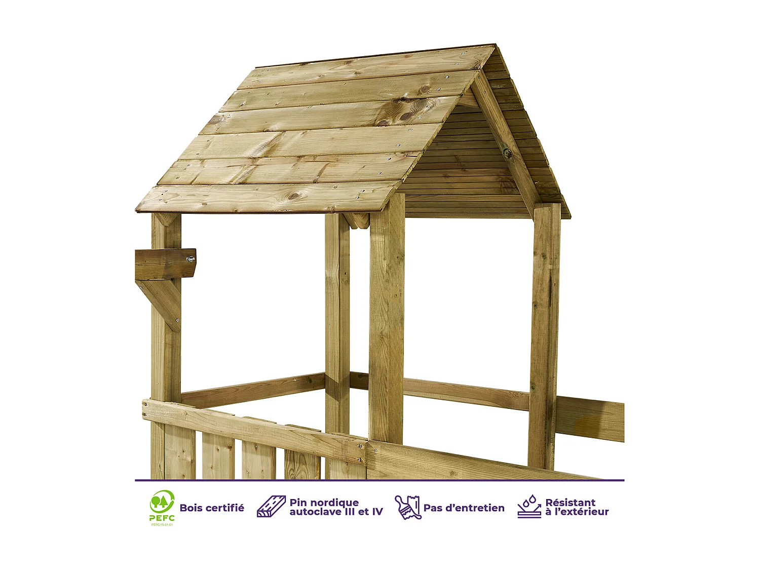 KANGUI Aire de jeux pirate en bois avec vigie WILLI - Balançoire, trapèze, toboggan, mur d'escalade, cabane sur plateforme, pont suspendu