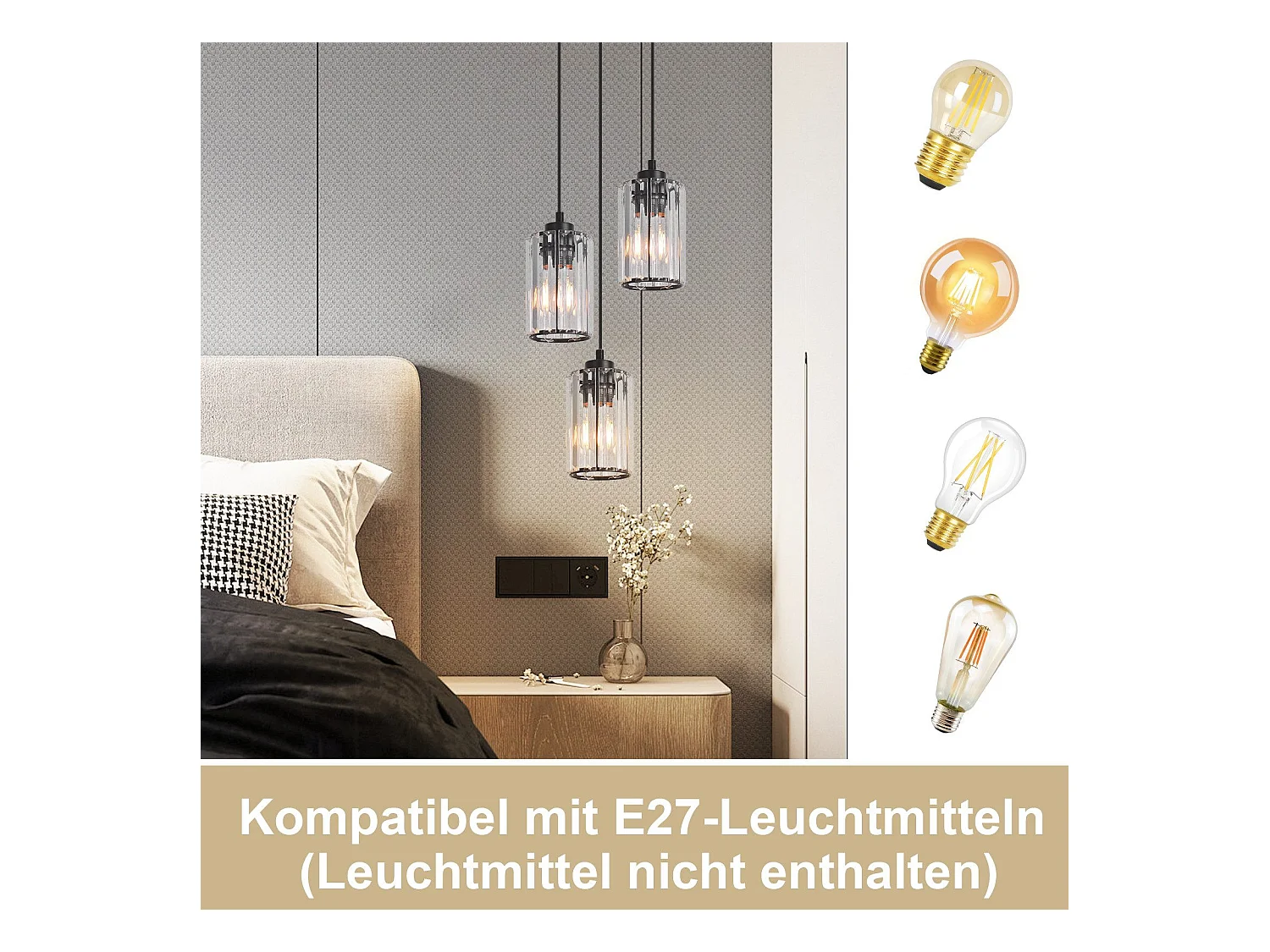 NETTLIFE Lampe à Suspension Pour Table à Manger En Cristal Noir Moderne 3 Flammes E27