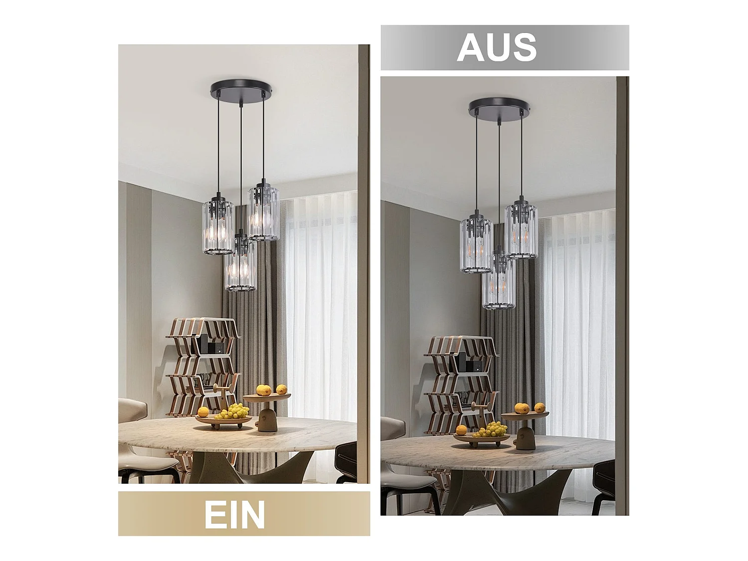 NETTLIFE Lampe à Suspension Pour Table à Manger En Cristal Noir Moderne 3 Flammes E27