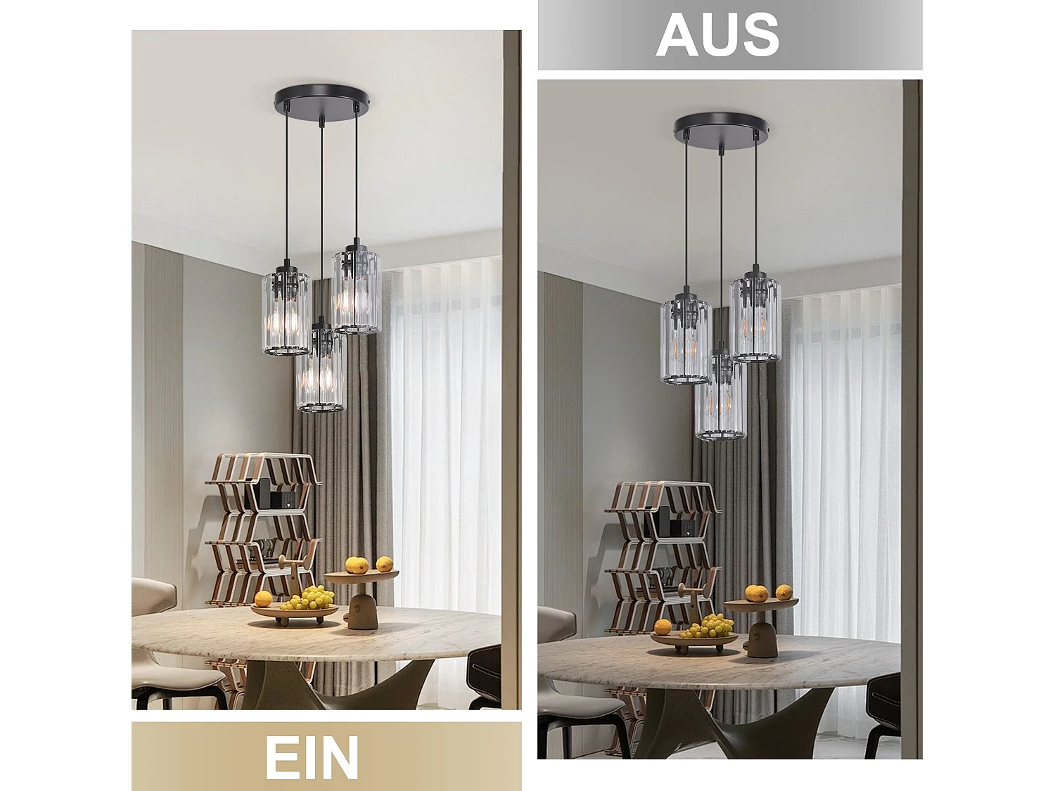 NETTLIFE Lampe à Suspension Pour Table à Manger En Cristal Noir Moderne 3 Flammes E27