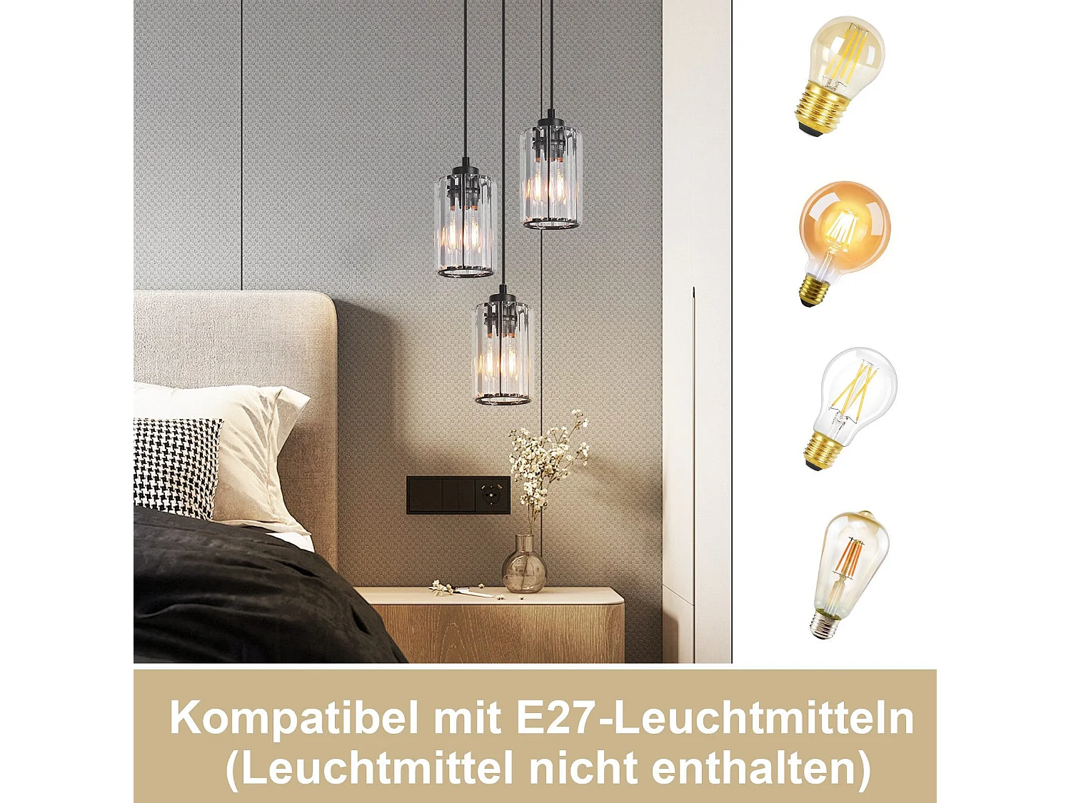 NETTLIFE Lampe à Suspension Pour Table à Manger En Cristal Noir Moderne 3 Flammes E27