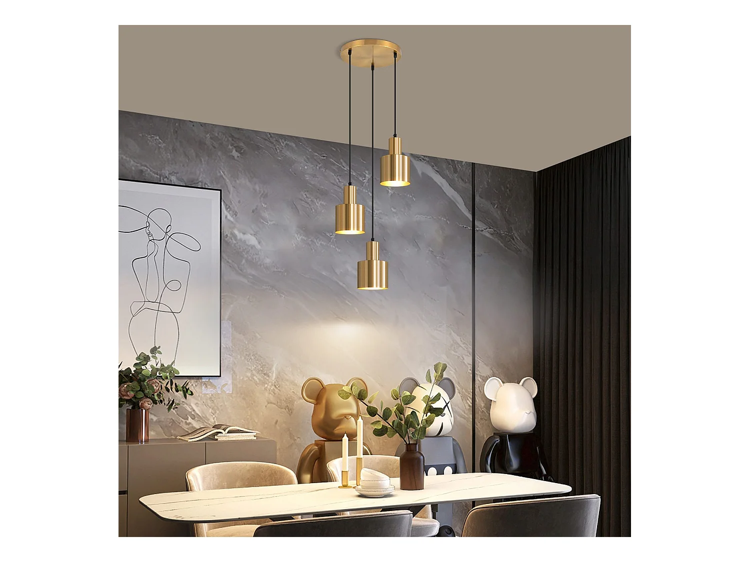 NETTLIFE hanglamp eettafel hanglamp vintage hanglamp 3 vlams rond modern design E27